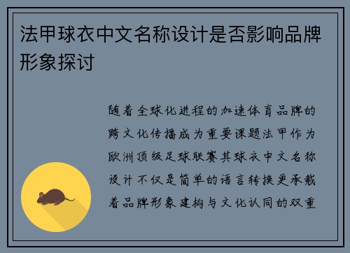 法甲球衣中文名称设计是否影响品牌形象探讨