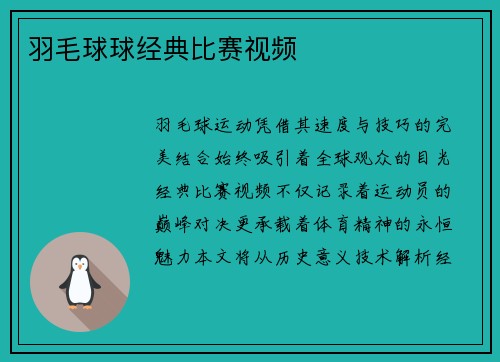 羽毛球球经典比赛视频