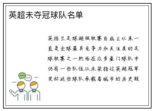 英超未夺冠球队名单