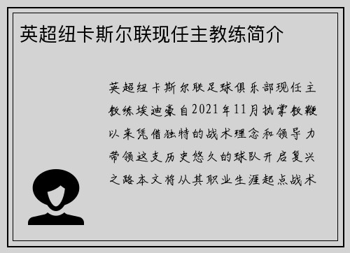 英超纽卡斯尔联现任主教练简介